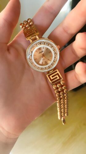 Orologio Bracciale Sagomato Oro Rosso con Strass