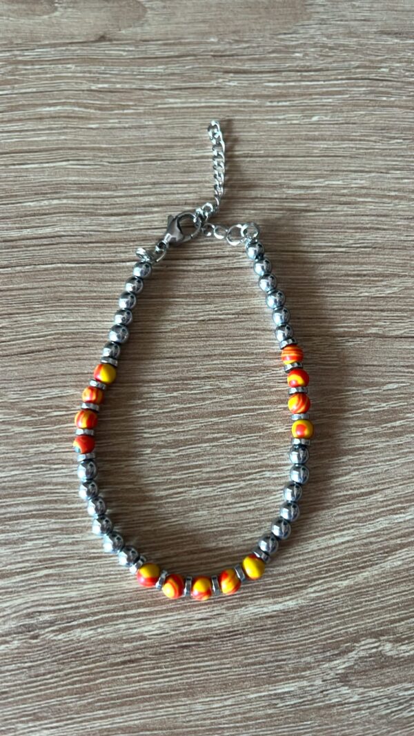 Braccialetto Uomo Acciaio con perline Arancione Striate - immagine 3