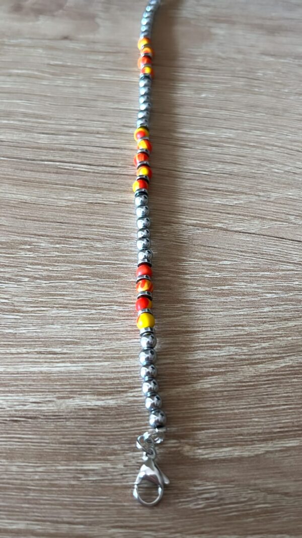 Braccialetto Uomo Acciaio con perline Arancione Striate - immagine 2
