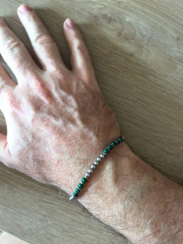 Braccialetto Uomo Acciaio con perline Verde scuro Striate - immagine 2