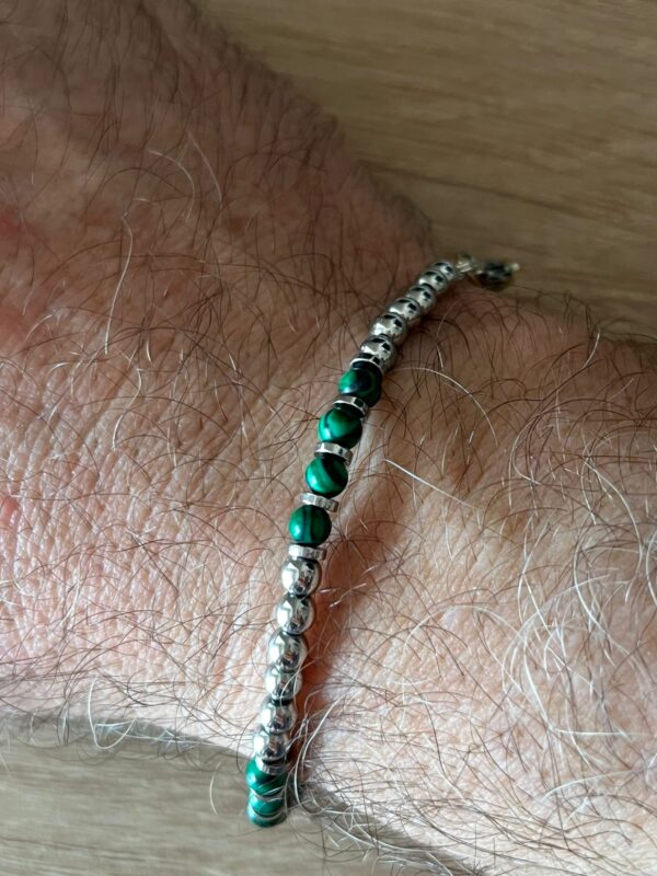 Braccialetto Uomo Acciaio con perline Verde scuro Striate - immagine 3