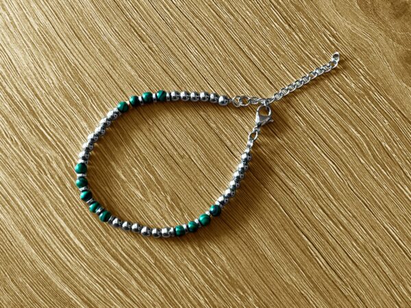 Braccialetto Uomo Acciaio con perline Verde scuro Striate - immagine 5
