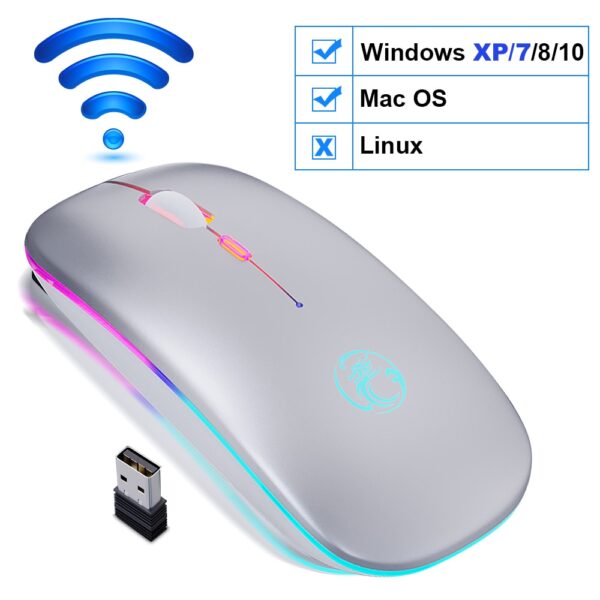 Wireless Mouse Bluetooth RGB Rechargeable Mouse Wireless Computer Silent Mause LED Backlit Ergonomic Gaming Mouse For Laptop PC - immagine 8