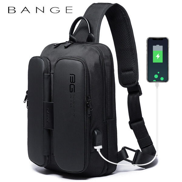 BANGE New Fashion Trend Leisure Outdoor Technology USB Cool Shoulder Bag Chest Bag for Men - immagine 5