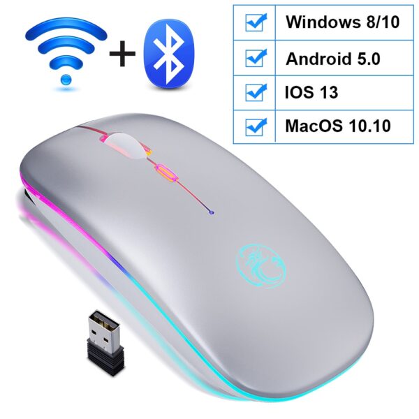 Wireless Mouse Bluetooth RGB Rechargeable Mouse Wireless Computer Silent Mause LED Backlit Ergonomic Gaming Mouse For Laptop PC - immagine 10