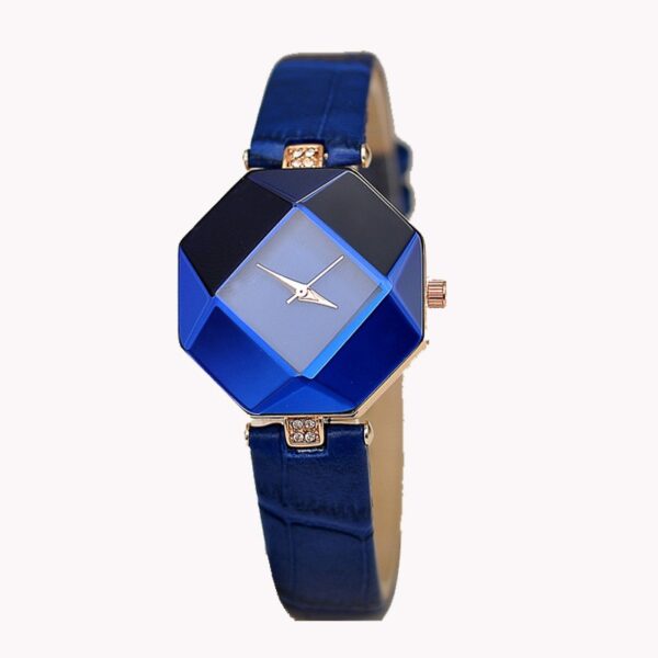 Women Watches Gem Cut Geometry Crystal Leather Quartz Wristwatch Fashion Dress Watch Ladies Gifts Clock Relogio Feminino 5 color - immagine 7