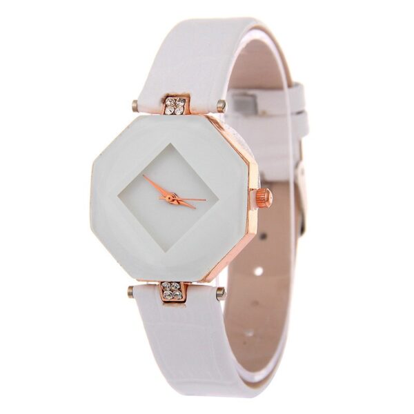 Women Watches Gem Cut Geometry Crystal Leather Quartz Wristwatch Fashion Dress Watch Ladies Gifts Clock Relogio Feminino 5 color - immagine 6