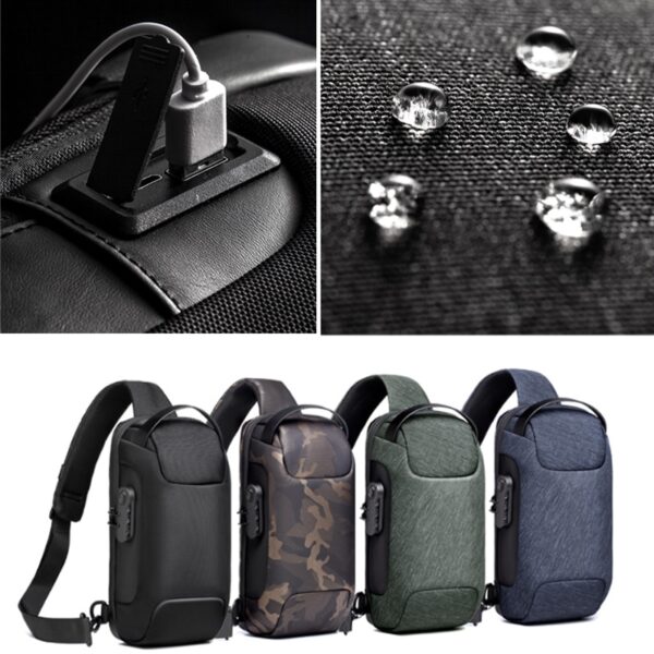 Men's Waterproof USB Oxford Crossbody Bag Anti-theft Shoulder Sling Bag Multifunction Short Travel Messenger Chest Pack For Male - immagine 4