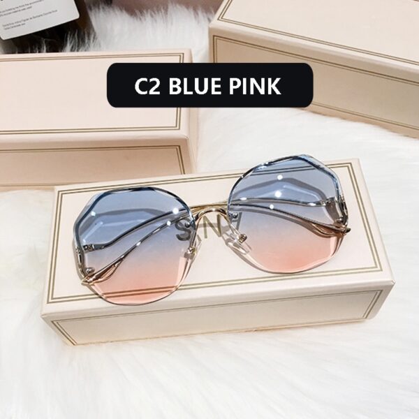 Fashion Tea Gradient Sunglasses Women Ocean Water Cut Trimmed Lens Metal Curved Temples Sun Glasses Female UV400 - immagine 8