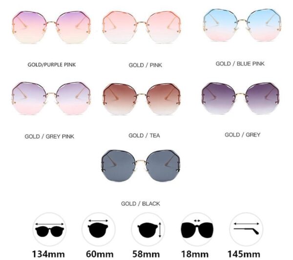 Fashion Tea Gradient Sunglasses Women Ocean Water Cut Trimmed Lens Metal Curved Temples Sun Glasses Female UV400 - immagine 3