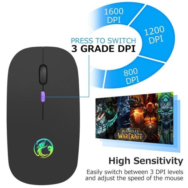 Wireless Mouse Bluetooth RGB Rechargeable Mouse Wireless Computer Silent Mause LED Backlit Ergonomic Gaming Mouse For Laptop PC - immagine 6