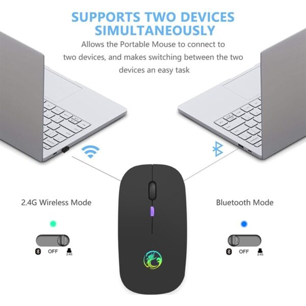 Wireless Mouse Bluetooth RGB Rechargeable Mouse Wireless Computer Silent Mause LED Backlit Ergonomic Gaming Mouse For Laptop PC - immagine 2