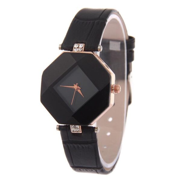 Women Watches Gem Cut Geometry Crystal Leather Quartz Wristwatch Fashion Dress Watch Ladies Gifts Clock Relogio Feminino 5 color - immagine 4