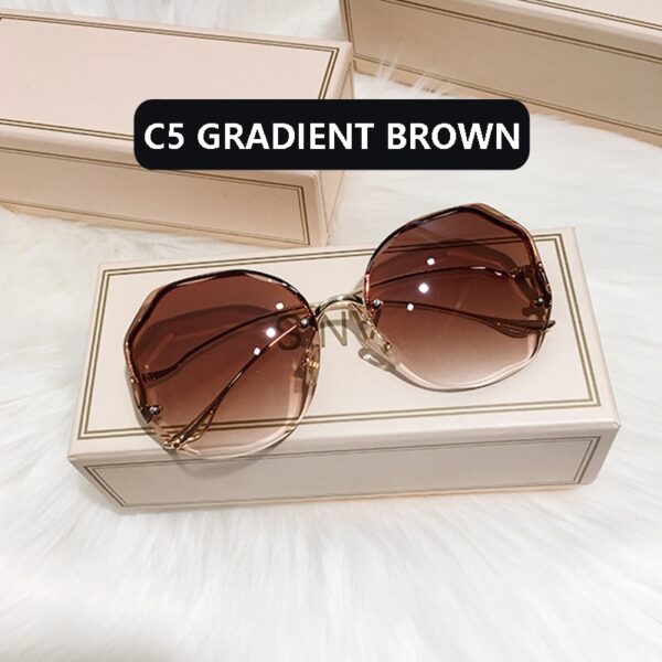 Fashion Tea Gradient Sunglasses Women Ocean Water Cut Trimmed Lens Metal Curved Temples Sun Glasses Female UV400 - immagine 11