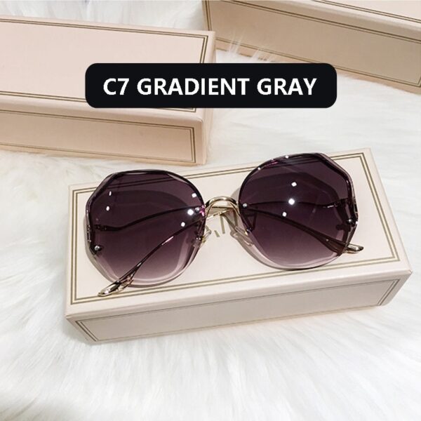 Fashion Tea Gradient Sunglasses Women Ocean Water Cut Trimmed Lens Metal Curved Temples Sun Glasses Female UV400 - immagine 12
