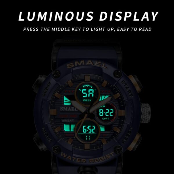 SMAEL 8038 Sport Watch Men Waterproof LED Digital Watches Stopwatch Big Dial Clock For Male 8038 relogio masculino Men Watches Quartz - immagine 2