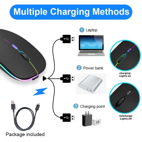 Wireless Mouse Bluetooth RGB Rechargeable Mouse Wireless Computer Silent Mause LED Backlit Ergonomic Gaming Mouse For Laptop PC - immagine 5