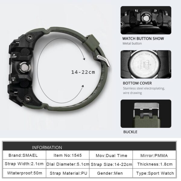 Men Military Watch 50m Waterproof Wristwatch LED Quartz Clock Sport Watch Male relogios masculino 1545 Sport Watch Men S Shock - immagine 2