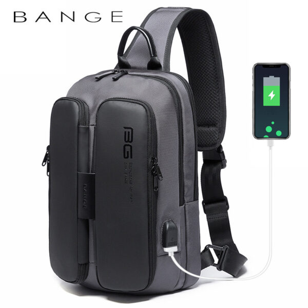 BANGE New Fashion Trend Leisure Outdoor Technology USB Cool Shoulder Bag Chest Bag for Men - immagine 6