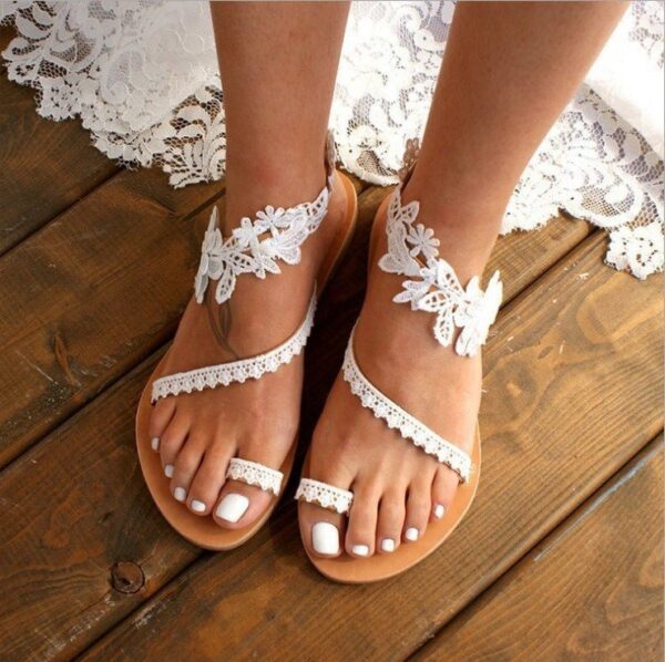 Sandali Donna in pelle con decorazione pizzo San Gallo - immagine 3