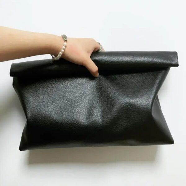 Solid color Women Clutch bag soft pu leather Lady evening bags Trend party girl Envelope Bag Large capacity Clutches purse black - immagine 3