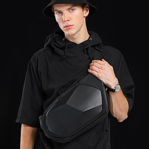 BANGE Shoulder Bag Men's Waterproof Chest Bag Trend Oblique Cross Bag Men's Polyhedral Waist Bag Business Hard Shell Small Bag - immagine 2