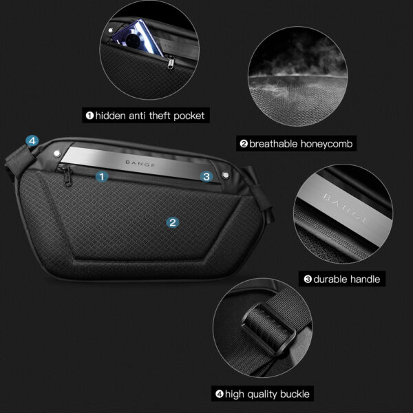 BANGE Shoulder Bag Men's Waterproof Chest Bag Trend Oblique Cross Bag Men's Polyhedral Waist Bag Business Hard Shell Small Bag - immagine 7