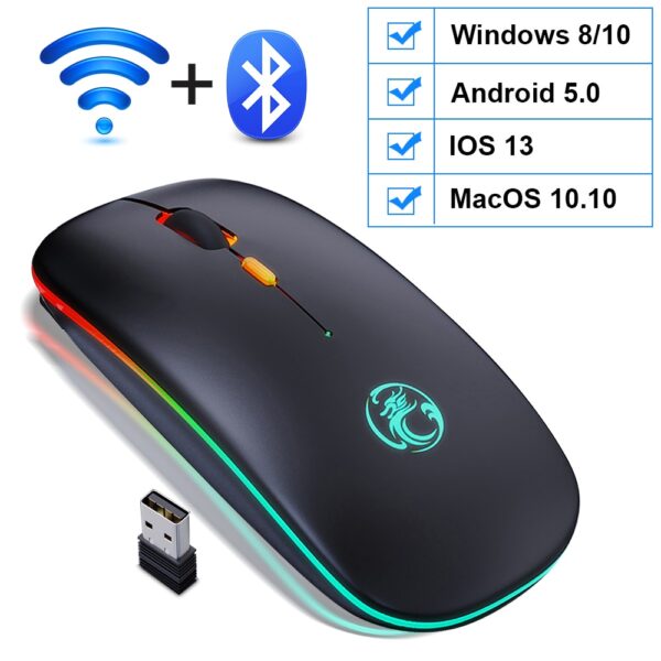 Wireless Mouse Bluetooth RGB Rechargeable Mouse Wireless Computer Silent Mause LED Backlit Ergonomic Gaming Mouse For Laptop PC - immagine 9