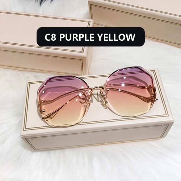Fashion Tea Gradient Sunglasses Women Ocean Water Cut Trimmed Lens Metal Curved Temples Sun Glasses Female UV400 - immagine 13
