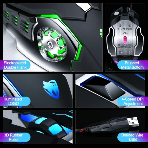 Pro Gamer Gaming Mouse 8D 3200DPI Adjustable Wired Optical LED Computer Mice USB Cable Silent Mouse for laptop PC - immagine 6