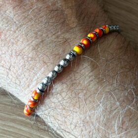 Braccialetto Uomo Acciaio con perline Arancione Striate