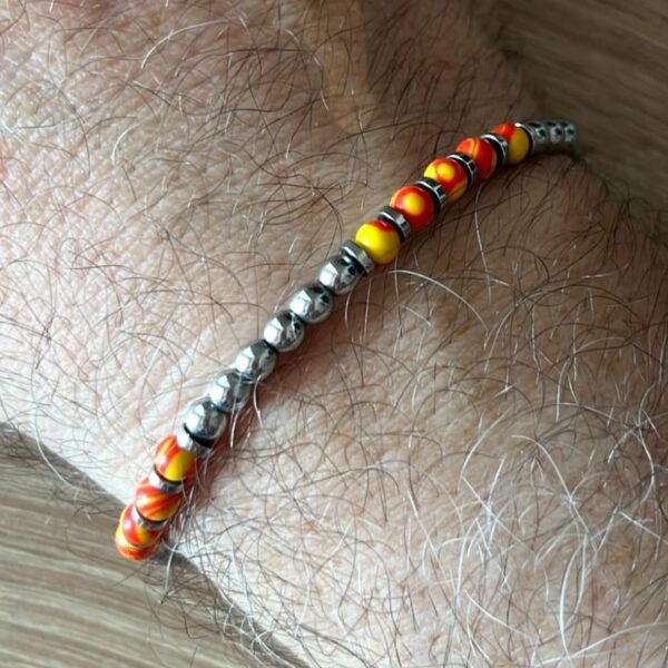 Braccialetto Uomo Acciaio con perline Arancione Striate