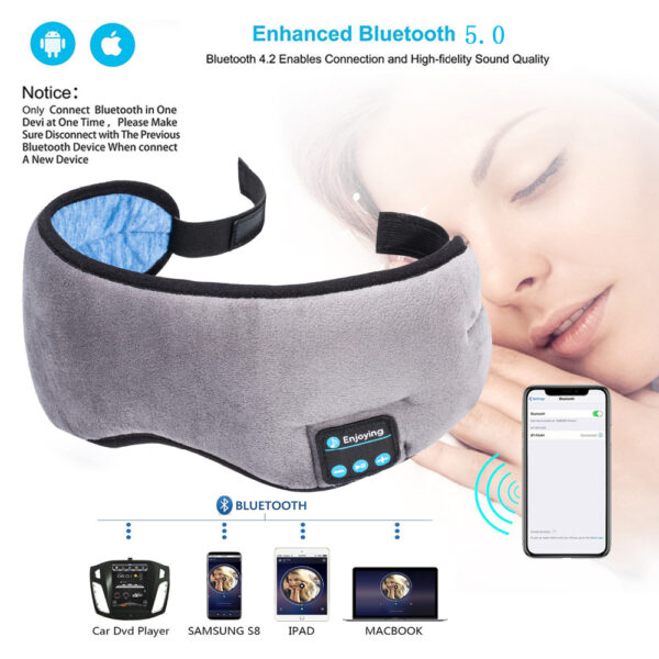 Wireless Stereo Bluetooth Earphone Sleep Mask Phone Headband Sleep Soft Earphones Sleeping Eye Mask Music Headset - immagine 2