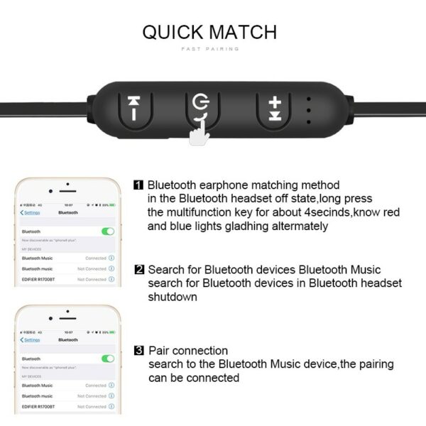 Wireless earphones Neckband Magnetic Sports 5.0 Bluetooth Earphone Stereo Earbuds Music Metal Headphones With Mic For All Phones - immagine 4