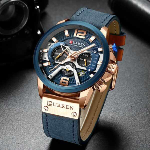 CURREN Casual Sport Watches for Men Blue Top Brand Luxury Military Leather Wrist Watch Man Clock Fashion Chronograph Wristwatch - immagine 5