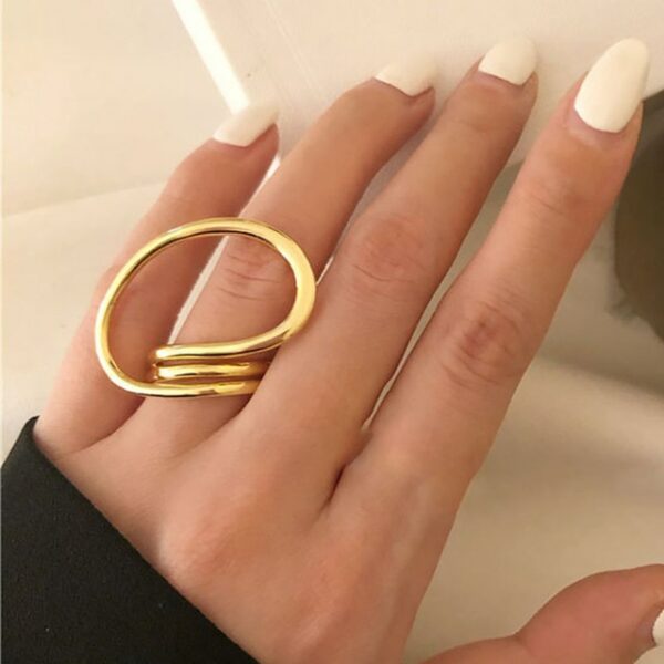 Foxanry Gold Color Engagement Rings for Women Exaggerated Jewelry Fashion Simple Distorted Geometric Party Accessories - immagine 7