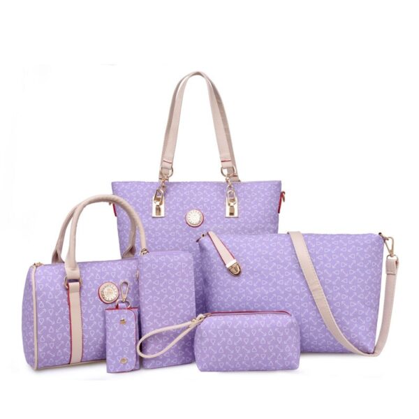 Fish bone patterned bun mother bag six piece set, single shoulder diagonal cross portable bun mother bag - immagine 5