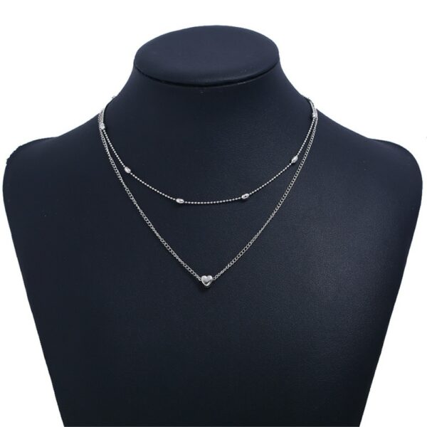 Necklace for Women Heart shape Double Chain Gold Sliver Jewelry Necklaces Ladies Gift Valentine Day Present - immagine 6