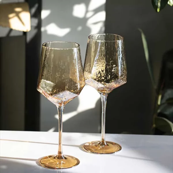 Light Luxury Gold Amber Champagne Goblet Wine Glasses Nordic Colored Home Lead-free Crystal Glass Hammered Diamond Whisky Cup - immagine 2