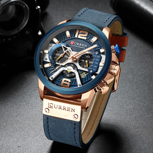 CURREN Casual Sport Watches for Men Blue Top Brand Luxury Military Leather Wrist Watch Man Clock Fashion Chronograph Wristwatch - immagine 3