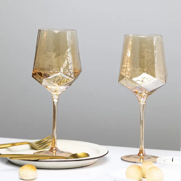 Light Luxury Gold Amber Champagne Goblet Wine Glasses Nordic Colored Home Lead-free Crystal Glass Hammered Diamond Whisky Cup - immagine 4