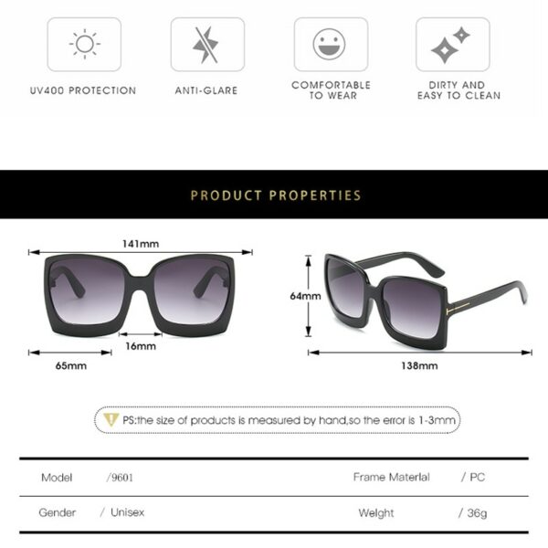 New Fashion Oversized Women Sunglasses Brand Designer Plastic Female Big Frame Gradient Sun Glasses UV400 - immagine 4