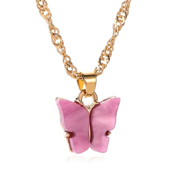 Sweet Acrylic Color Butterfly Necklace For Women Long Wild Clavicle Chain Pendant Refined Stylish Mujer Gift Trendy Gold - immagine 5