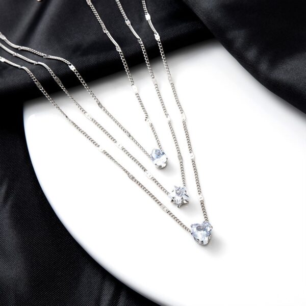Crystal Zircon Heart Star Charm Layered Pendant Necklace Set for Women Charms Fashion Square Rhinestone Female Vintage Jewelry - immagine 7
