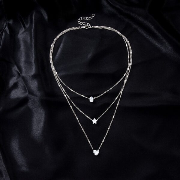 Crystal Zircon Heart Star Charm Layered Pendant Necklace Set for Women Charms Fashion Square Rhinestone Female Vintage Jewelry - immagine 6