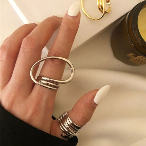 Foxanry Gold Color Engagement Rings for Women Exaggerated Jewelry Fashion Simple Distorted Geometric Party Accessories - immagine 6