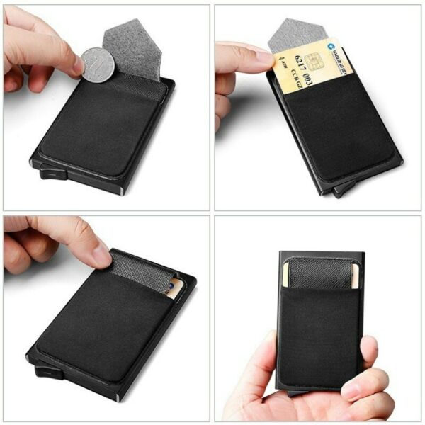Business Men Credit Card Wallet Aluminum Cash ID Card Holder  Case Blocking Slim Metal Wallet Coin Purse Black - immagine 4