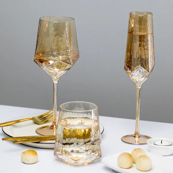 Light Luxury Gold Amber Champagne Goblet Wine Glasses Nordic Colored Home Lead-free Crystal Glass Hammered Diamond Whisky Cup - immagine 6