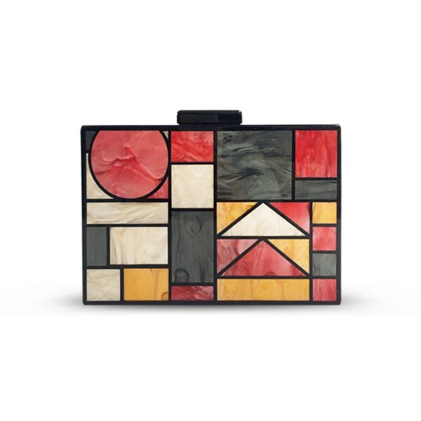 Geometric Colorful Splicing Acrylic Small Square Bag Dinner Bag New One Shoulder Cross Body Handbag - immagine 2