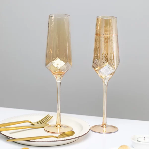 Light Luxury Gold Amber Champagne Goblet Wine Glasses Nordic Colored Home Lead-free Crystal Glass Hammered Diamond Whisky Cup - immagine 3